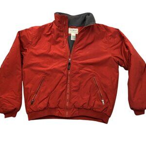 L.L. Bean Men's Bomber Jacket Large Full Zip Mock Neck Red Outdoors Pockets